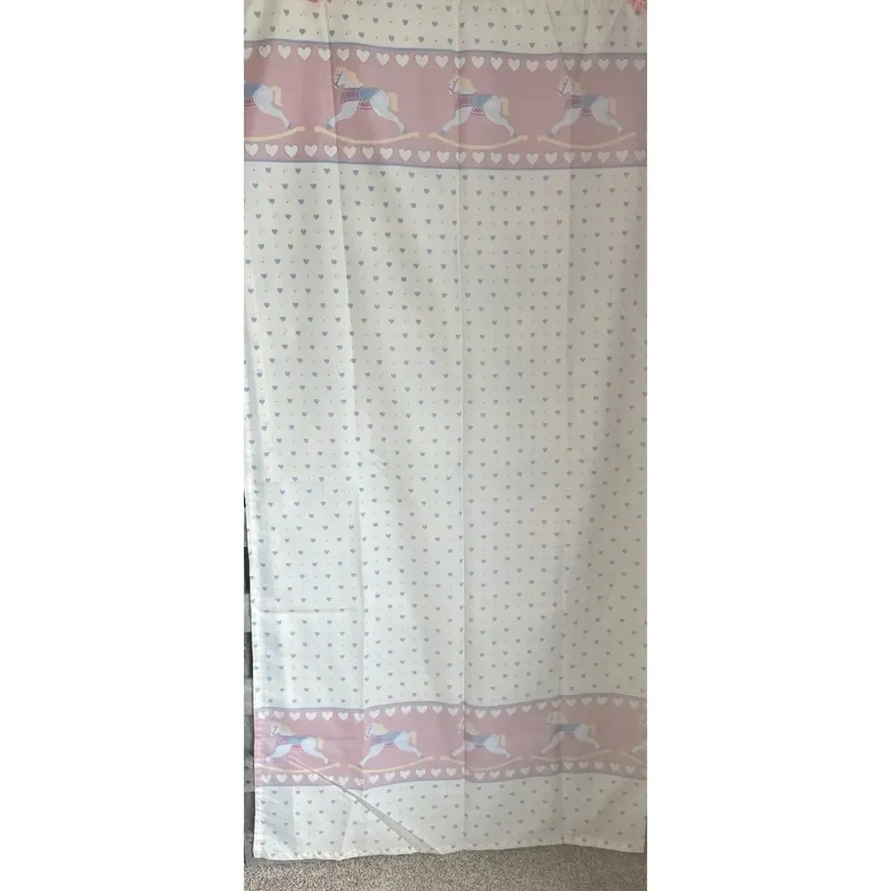 90s Heart & Rocking Horse Fabric Shower Curtain 66x70